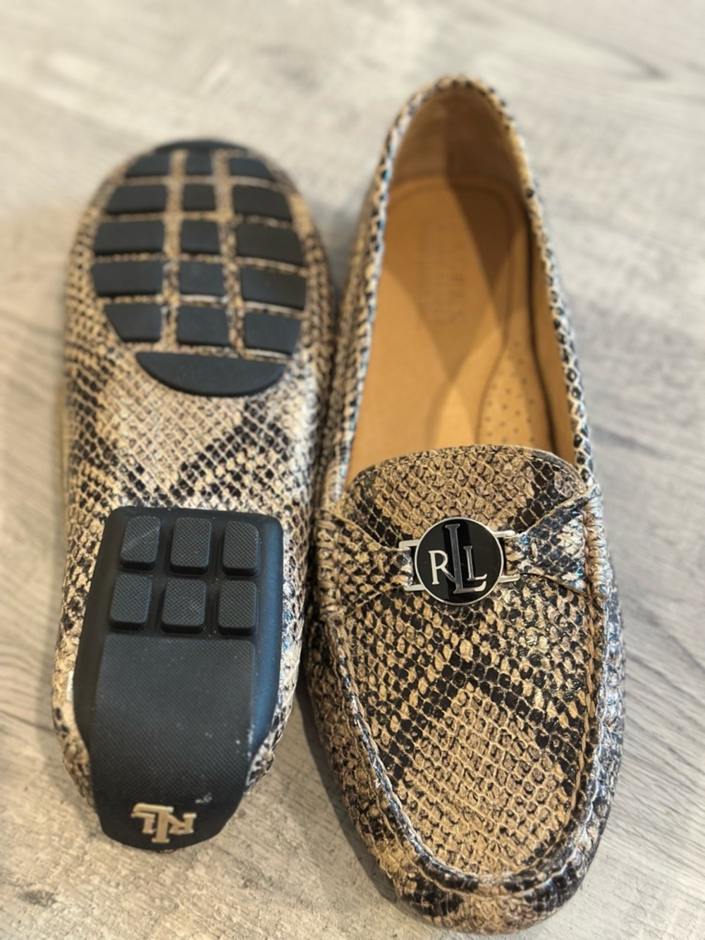 Ralph Lauren Snake-Print Loafers in Tan and Black - Picture 13 of 15